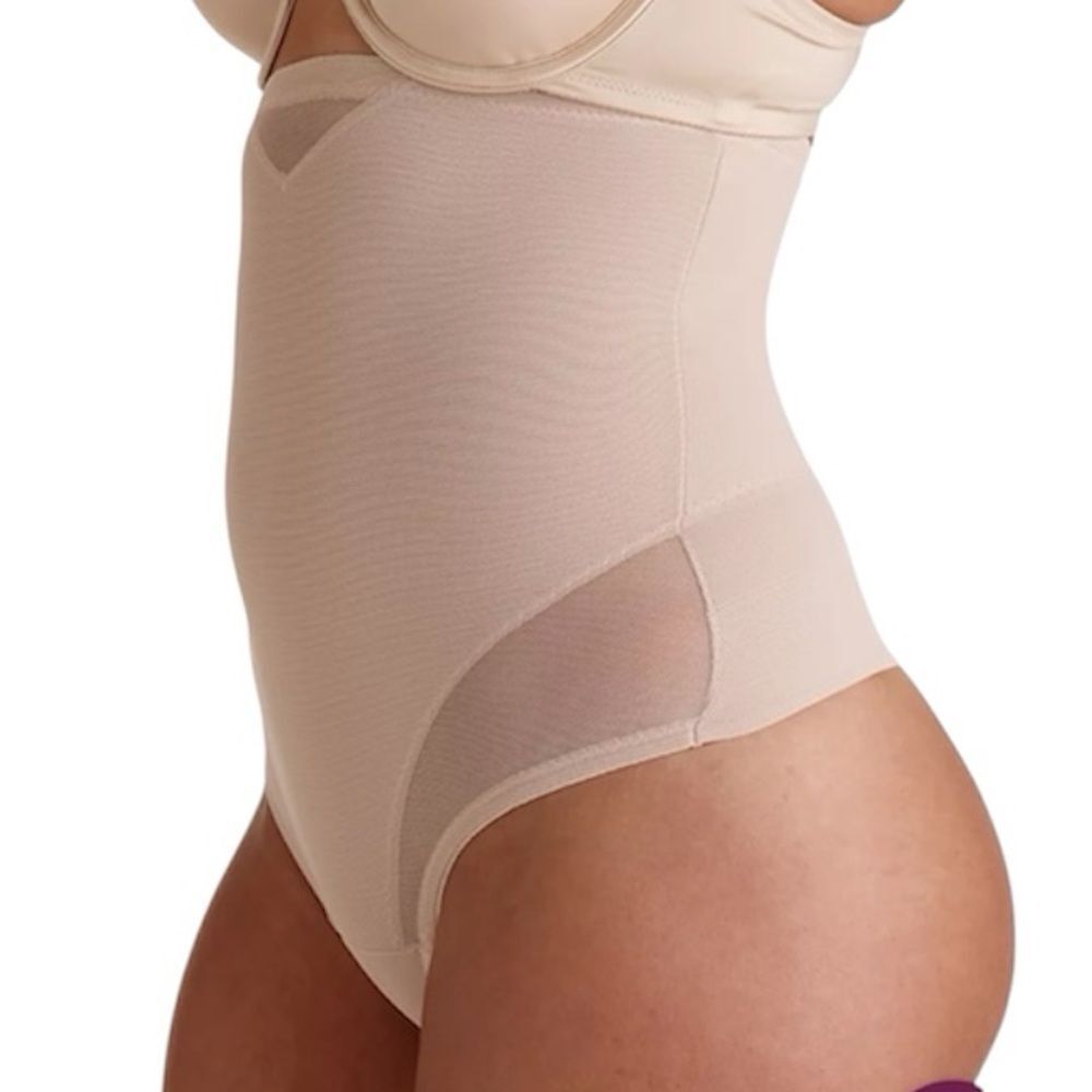 Miraclesuit Sexy Sheer Shaping Hi-Waist Thong NEW Warm Beige XL